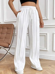 Drawstring Wide Leg Pants with Pockets White www.nizzadesign.com