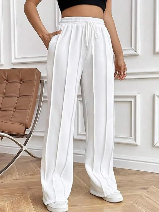 Drawstring Wide Leg Pants with Pockets White www.nizzadesign.com