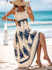 Smocked Printed Wide Strap Maxi Dress www.nizzadesign.com