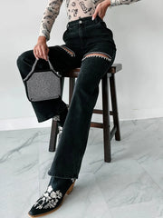 Ripped Wide Leg Wash Denim Jeans www.nizzadesign.com