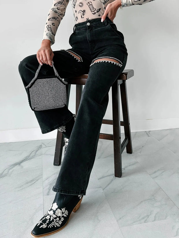 Ripped Wide Leg Wash Denim Jeans www.nizzadesign.com
