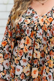 Plus Size Floral V-Neck Balloon Sleeve Blouse www.nizzadesign.com