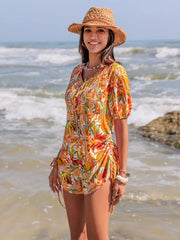 Smocked Printed Tie Neck Romper www.nizzadesign.com