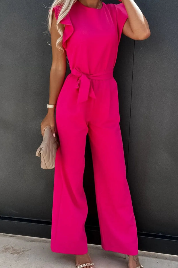 Round Neck Cap Sleeve Jumpsuit Strawberry www.nizzadesign.com
