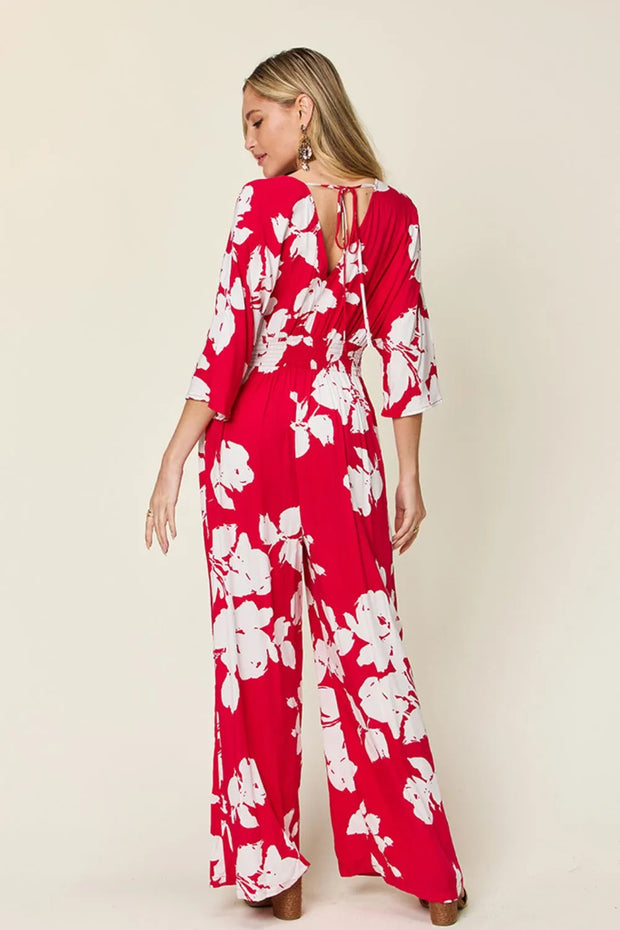 Double Take Full Size Printed Tie Back Wide Leg Jumpsuit www.nizzadesign.com