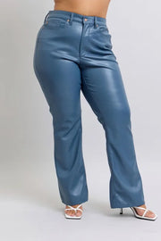 Judy Blue Full Size High Waist Tummy Control Faux Leather Bootcut Pants Plus Size www.nizzadesign.com