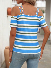 Striped Cold Shoulder T-Shirt www.nizzadesign.com