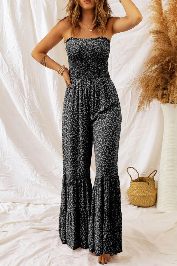 Floral Spaghetti Strap Wide Leg Jumpsuit Black www.nizzadesign.com
