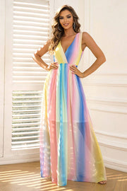 Surplice Neck Sleeveless Maxi Dress Multicolor www.nizzadesign.com