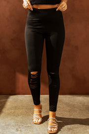 Wide Waistband Distressed Slim Fit Leggings www.nizzadesign.com