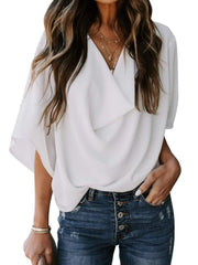 Full Size Ruched Three-Quarter Sleeve Blouse Plus Size White www.nizzadesign.com