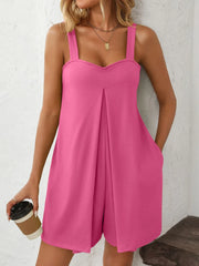 Mandy Sweetheart Neck Wide Strap Romper with Pockets Hot Pink www.nizzadesign.com