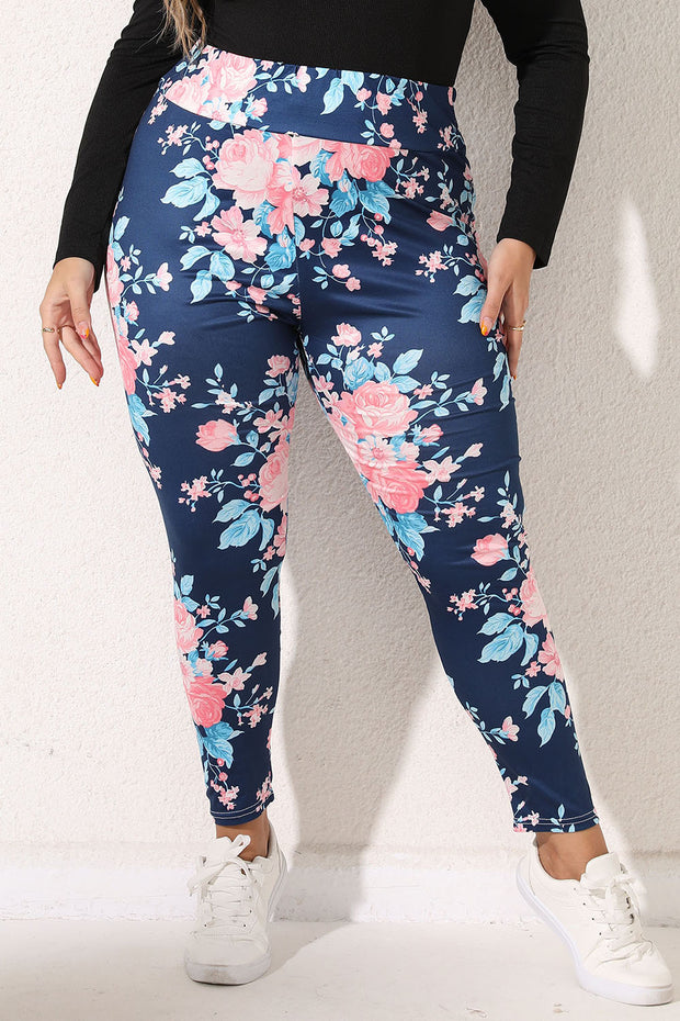 Plus Size Floral Print Legging Peacock Blue www.nizzadesign.com