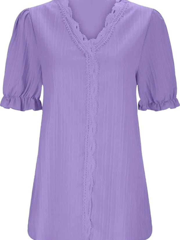 Full Size Lace Detail V-Neck Blouse Plus Size www.nizzadesign.com