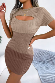 Color Block Cutout Short Sleeve Sweater Dress www.nizzadesign.com