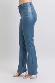 Judy Blue Full Size High Waist Tummy Control Faux Leather Bootcut Pants Plus Size www.nizzadesign.com