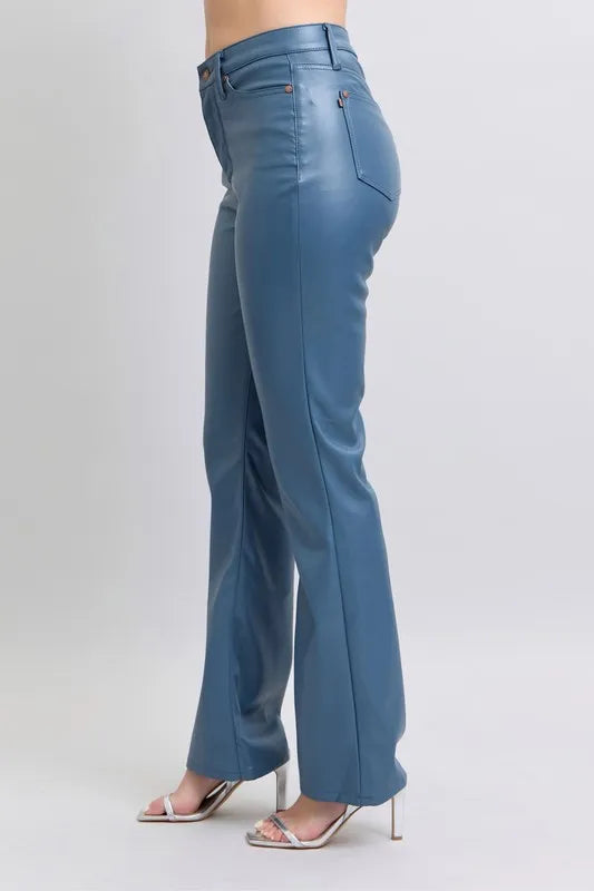Judy Blue Full Size High Waist Tummy Control Faux Leather Bootcut Pants Plus Size www.nizzadesign.com