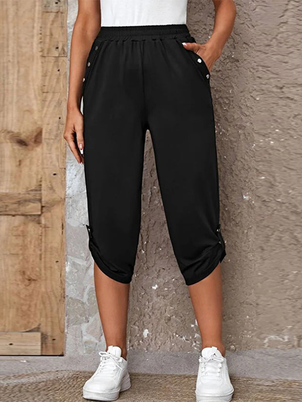 Full Size Roll-Tab Capris Pants Black www.nizzadesign.com