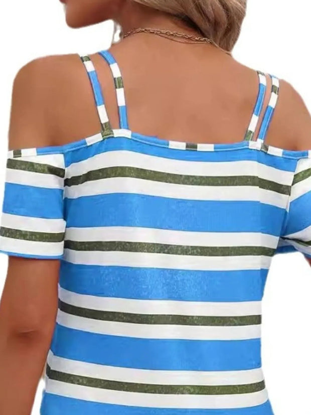 Striped Cold Shoulder T-Shirt www.nizzadesign.com