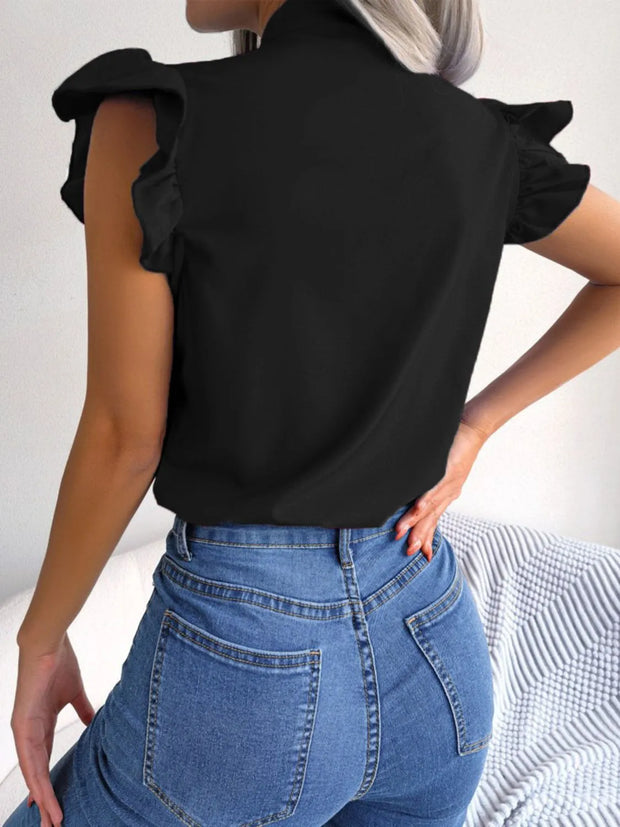 Ruffle Cap Sleeve Bow Tie Blouse www.nizzadesign.com