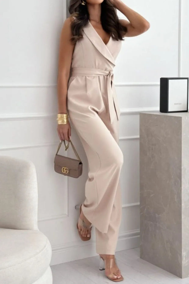 Surplice Sleeveless Wide Leg Jumpsuit www.nizzadesign.com
