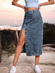 Button Down Denim Skirt Navy www.nizzadesign.com