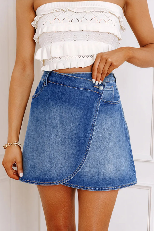 Wrapped Crossed Waist Denim Mini Skirt Medium www.nizzadesign.com