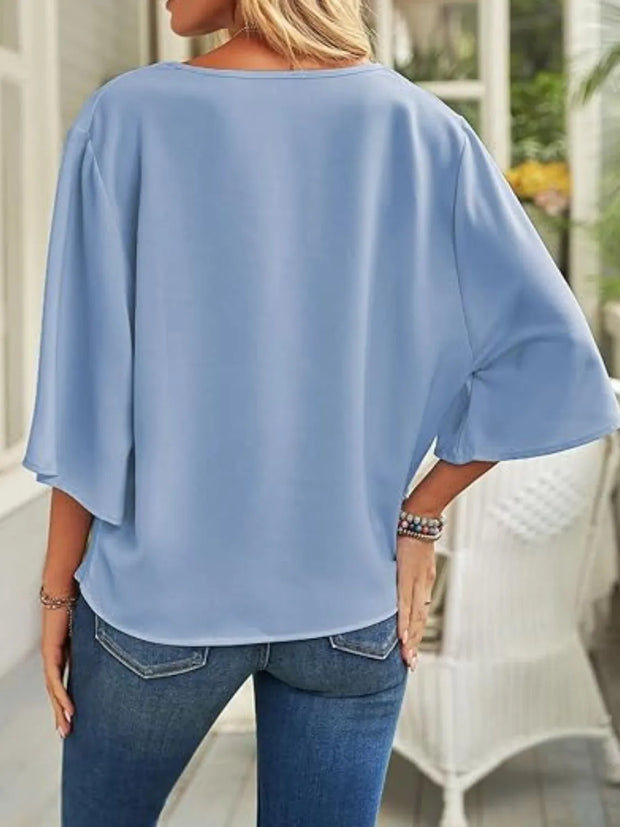 Full Size Ruched Three-Quarter Sleeve Blouse Plus Size www.nizzadesign.com
