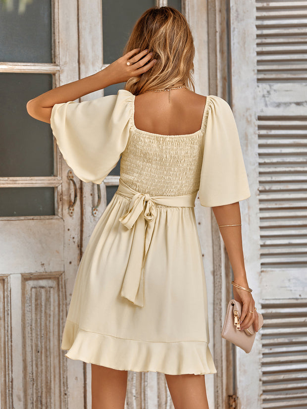 Smocked Tie Back Ruffle Hem Dress www.nizzadesign.com