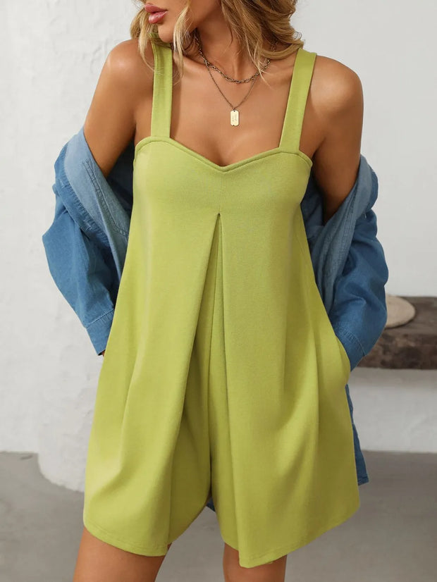 Mandy Sweetheart Neck Wide Strap Romper with Pockets www.nizzadesign.com