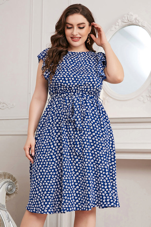 Honey Plus Size Round Neck Tie Waist Dress www.nizzadesign.com
