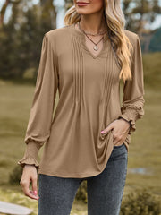 Ruched Notched Long Sleeve T-Shirt www.nizzadesign.com