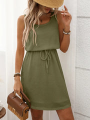 Waffle-Knit Drawstring Mini Tank Dress Moss www.nizzadesign.com