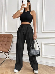 Drawstring Wide Leg Pants with Pockets www.nizzadesign.com