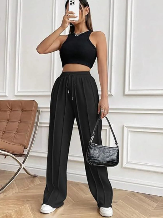 Drawstring Wide Leg Pants with Pockets www.nizzadesign.com