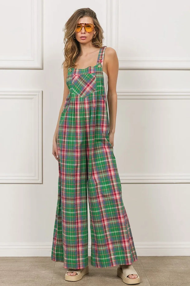 BiBi Multi Color Check Plaid Overall JADE PINK www.nizzadesign.com