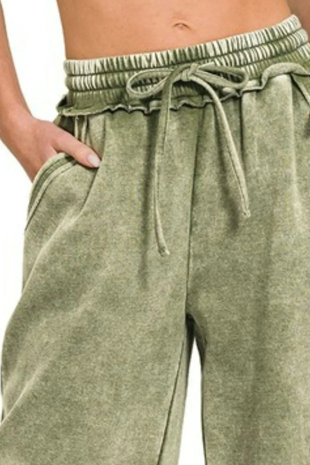 Zenana Full Size Acid Wash Fleece Palazzo Sweatpants with Pockets Plus Size www.nizzadesign.com