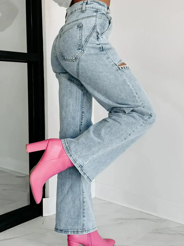 High Waist Cut-Out Wide Leg Jeans www.nizzadesign.com