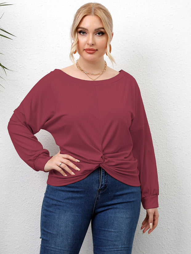 Plus Size Twisted Drop Shoulder T-Shirt Deep Red www.nizzadesign.com