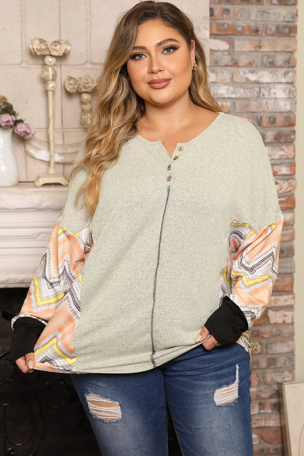 Plus Size Exposed Seam Print Long Sleeve T-Shirt www.nizzadesign.com