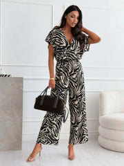 Leopard Print Short Sleeve Wide Leg Jumpsuit Zebra www.nizzadesign.com