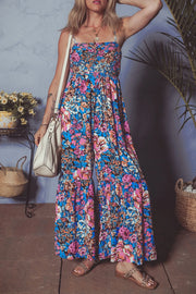 Floral Smocked Spaghetti Straps Wide Leg Jumpsuit www.nizzadesign.com
