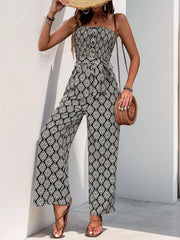 Perfee Printed Smocked Sleeveless Jumpsuit www.nizzadesign.com