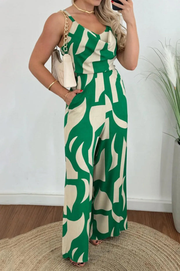 Two-Tone Spaghetti Strap Wide Leg Jumpsuit Green www.nizzadesign.com