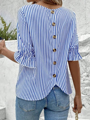 Striped Round Neck Half Sleeve Casual Blouse www.nizzadesign.com