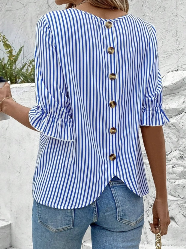 Striped Round Neck Half Sleeve Casual Blouse www.nizzadesign.com