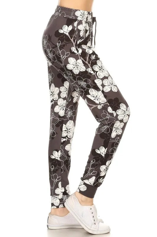 Leggings Depot Full Size Buttery Soft Floral Joggers with Drawstring Plus Size www.nizzadesign.com