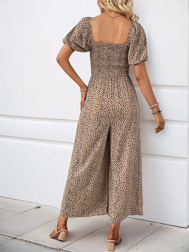 Printed Square Neck Puff Sleeve Jumpsuit www.nizzadesign.com
