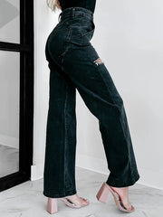 Ripped Wide Leg Wash Denim Jeans www.nizzadesign.com