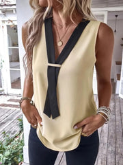 Full Size V-Neck Contrast Tank Plus Size Tan www.nizzadesign.com